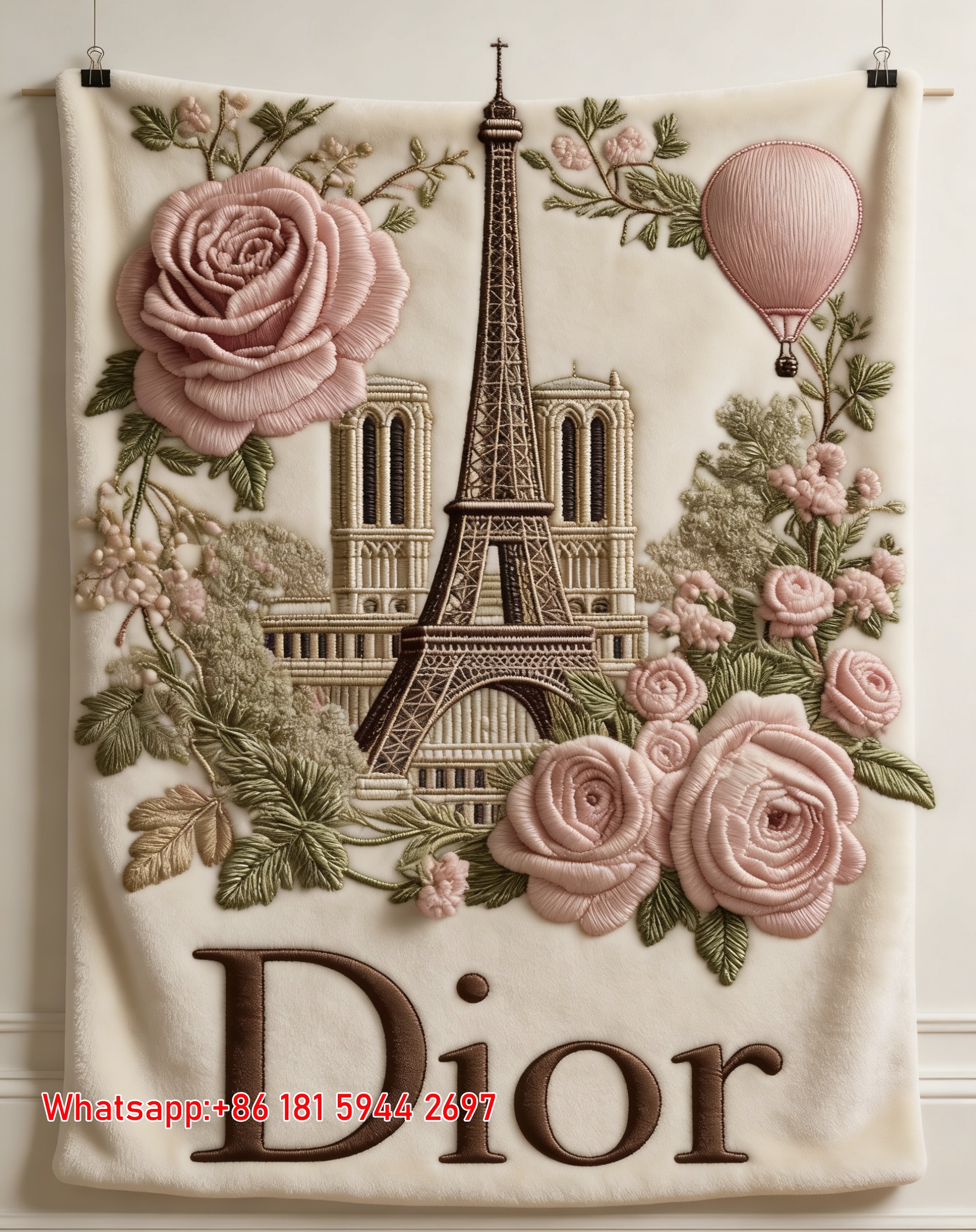 Dior Paris Eiffel Tower Pink Rose Embossed Art Flannel Throw Blanket Sofa Cover Blanket D418